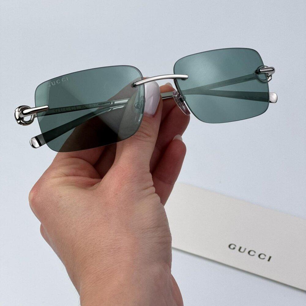 Gucci GG1703S 002 Men BRAND NEW Sunglasses Silver Green Mirror Rectangle
